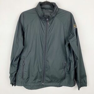 L.L. Bean Windbreaker Jacket Womens Size L‎ Black Full Zip Stowaway Hood